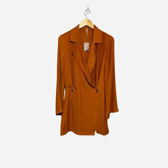 NEW Free People Simone Notch Lapel Snakeskin Blazer Brown Mini Dress Size Small - Picture 5 of 11